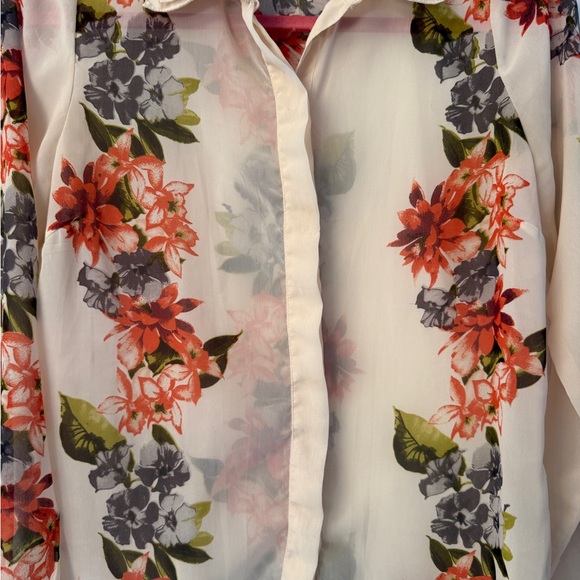 VILA Women's Sheer Floral Blouse - Cream, Red, and Green - Picture 2 of 8